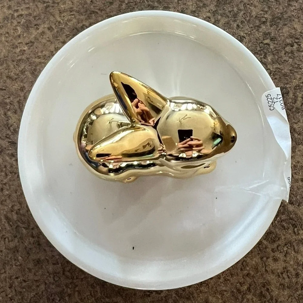 Sagebrook Home Bunny Trinket Dish Set of 2 Gold White NWT Ceramic Rabbit
